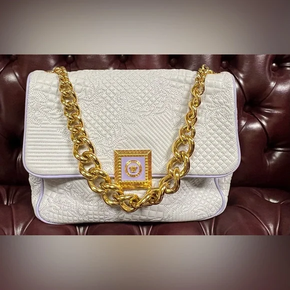 Versace Purple Micro Vanitas Flap Shoulder Bag with Chain - Picture 1 of 16
